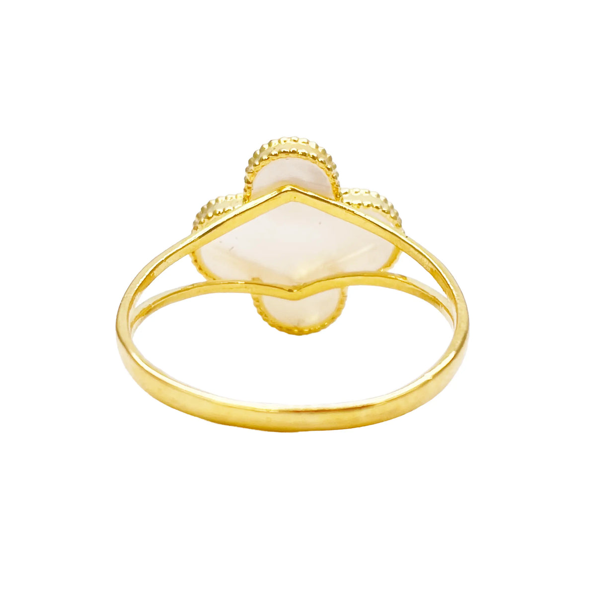 22ct Gold Leaf Ring Trendy Mother Of Pearl Split Shank - 13mm Width  Gold Ring