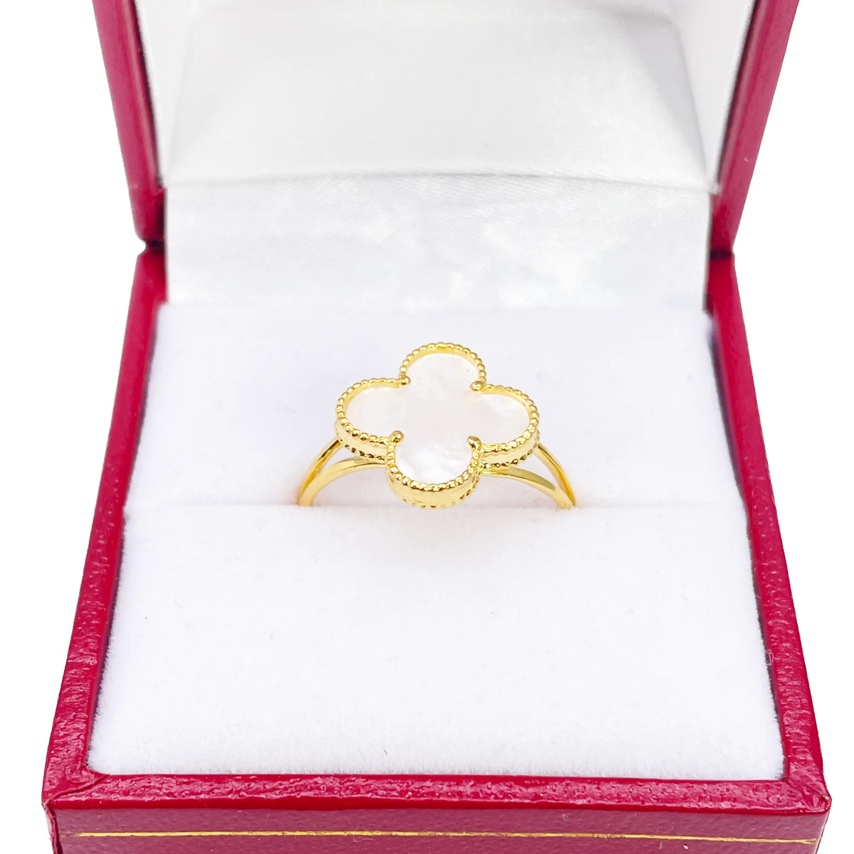 22ct Gold Leaf Ring Trendy Mother Of Pearl Split Shank - 13mm Width  Gold Ring