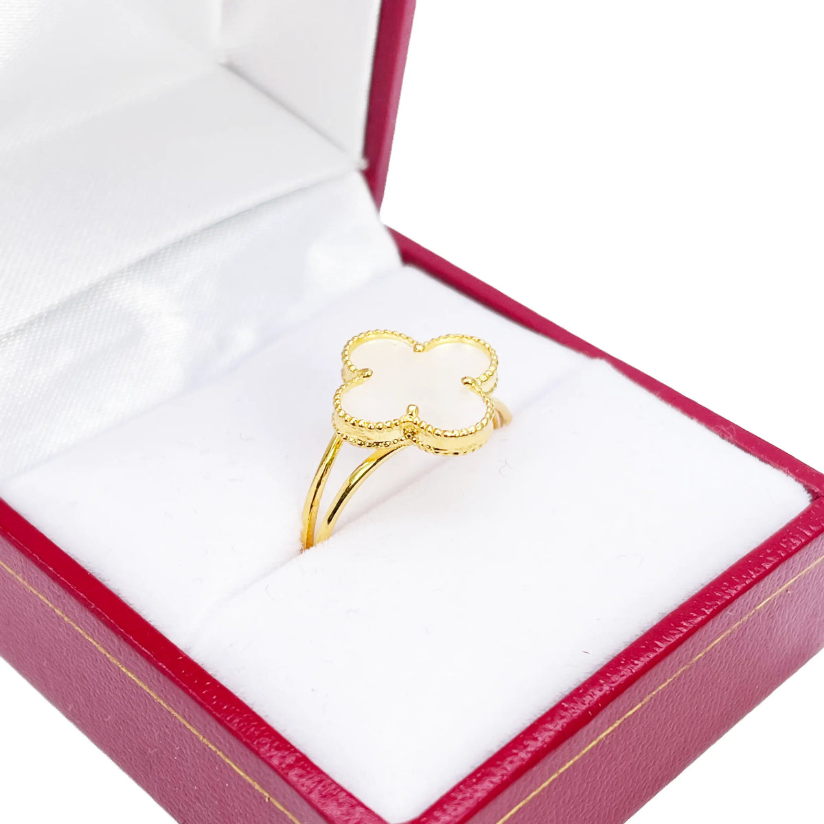 22ct Gold Leaf Ring Trendy Mother Of Pearl Split Shank - 13mm Width  Gold Ring