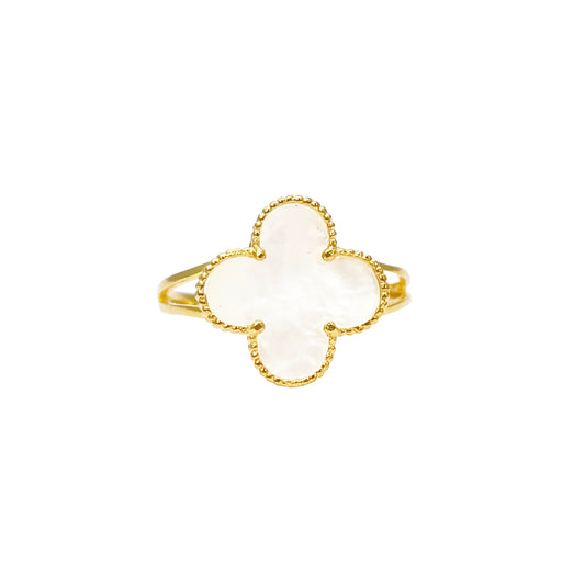 22ct Gold Leaf Ring Trendy Mother Of Pearl Split Shank - 13mm Width  Gold Ring