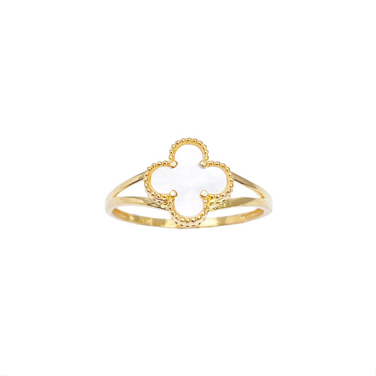 22ct Gold Leaf Ring Trendy Mother Of Pearl Split Shank - 9.5mm Width  Gold Ring