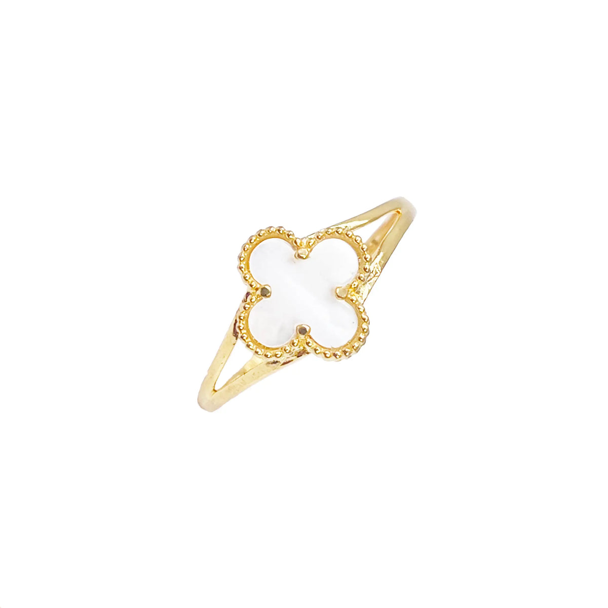 22ct Gold Leaf Ring Trendy Mother Of Pearl Split Shank - 9.5mm Width  Gold Ring