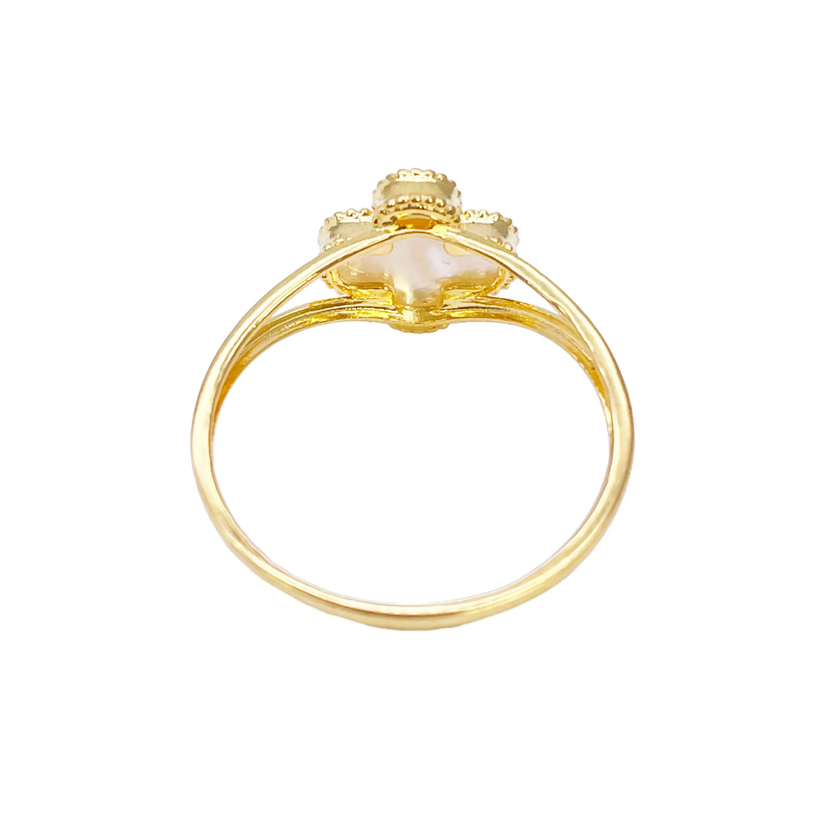 22ct Gold Leaf Ring Trendy Mother Of Pearl Split Shank - 9.5mm Width  Gold Ring