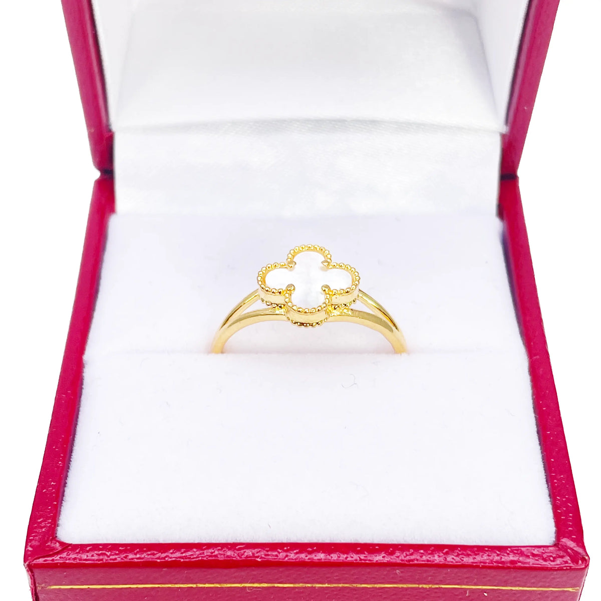 22ct Gold Leaf Ring Trendy Mother Of Pearl Split Shank - 9.5mm Width  Gold Ring