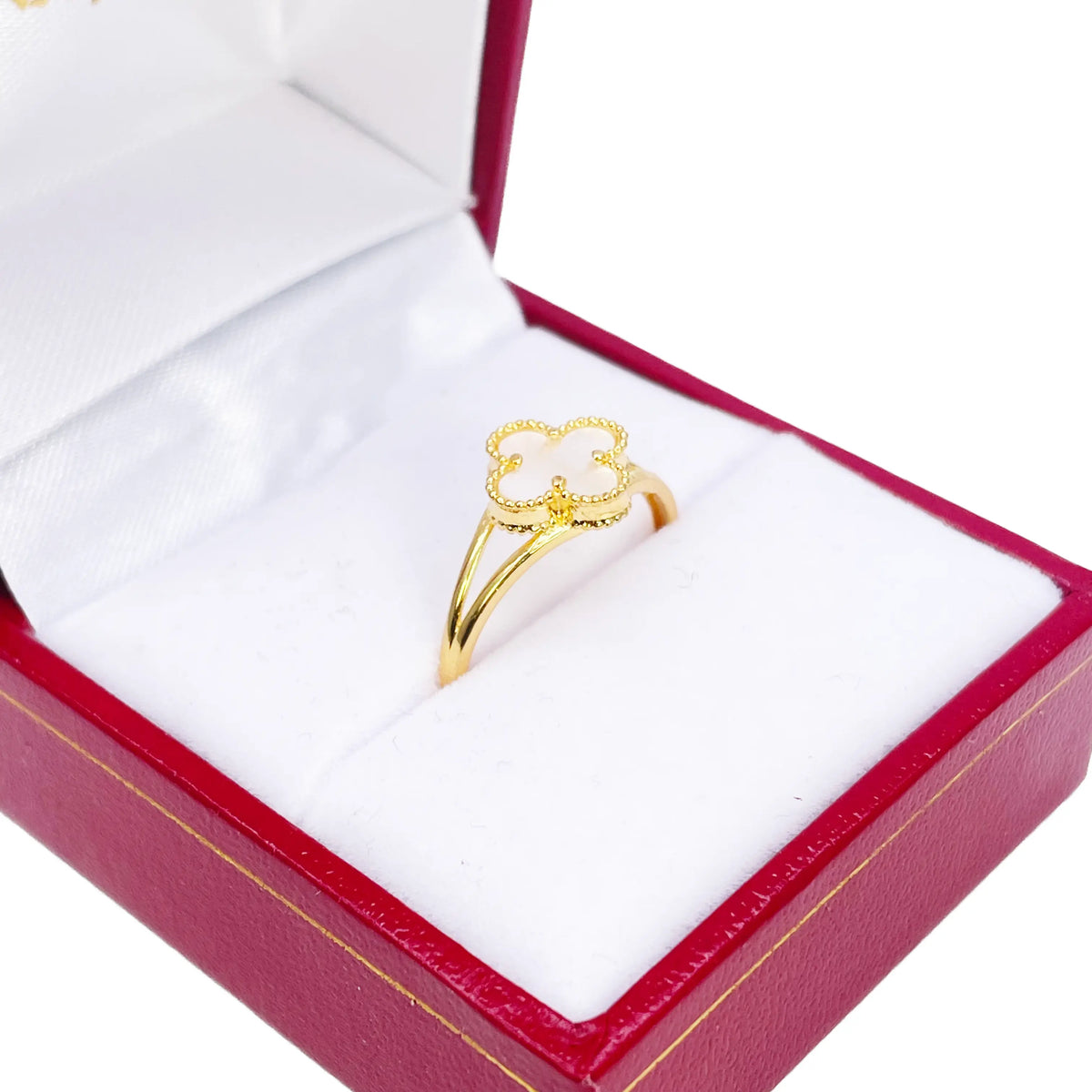 22ct Gold Leaf Ring Trendy Mother Of Pearl Split Shank - 9.5mm Width  Gold Ring