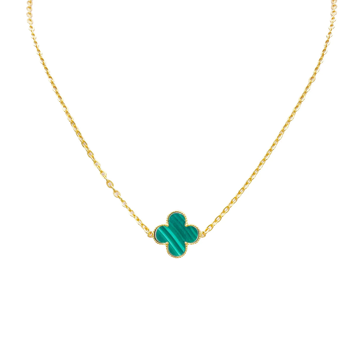 22ct Gold Malachite Flower Necklace - 17-18 Inches - 13.5mm Width 
