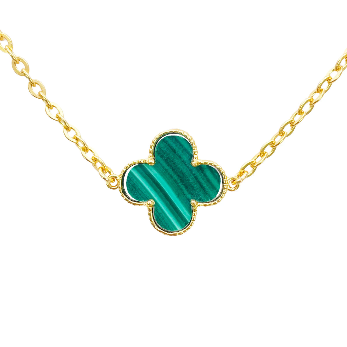 22ct Gold Malachite Flower Necklace - 17-18 Inches - 13.5mm Width 