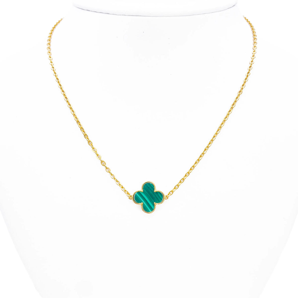 22ct Gold Malachite Flower Necklace - 17-18 Inches - 13.5mm Width 