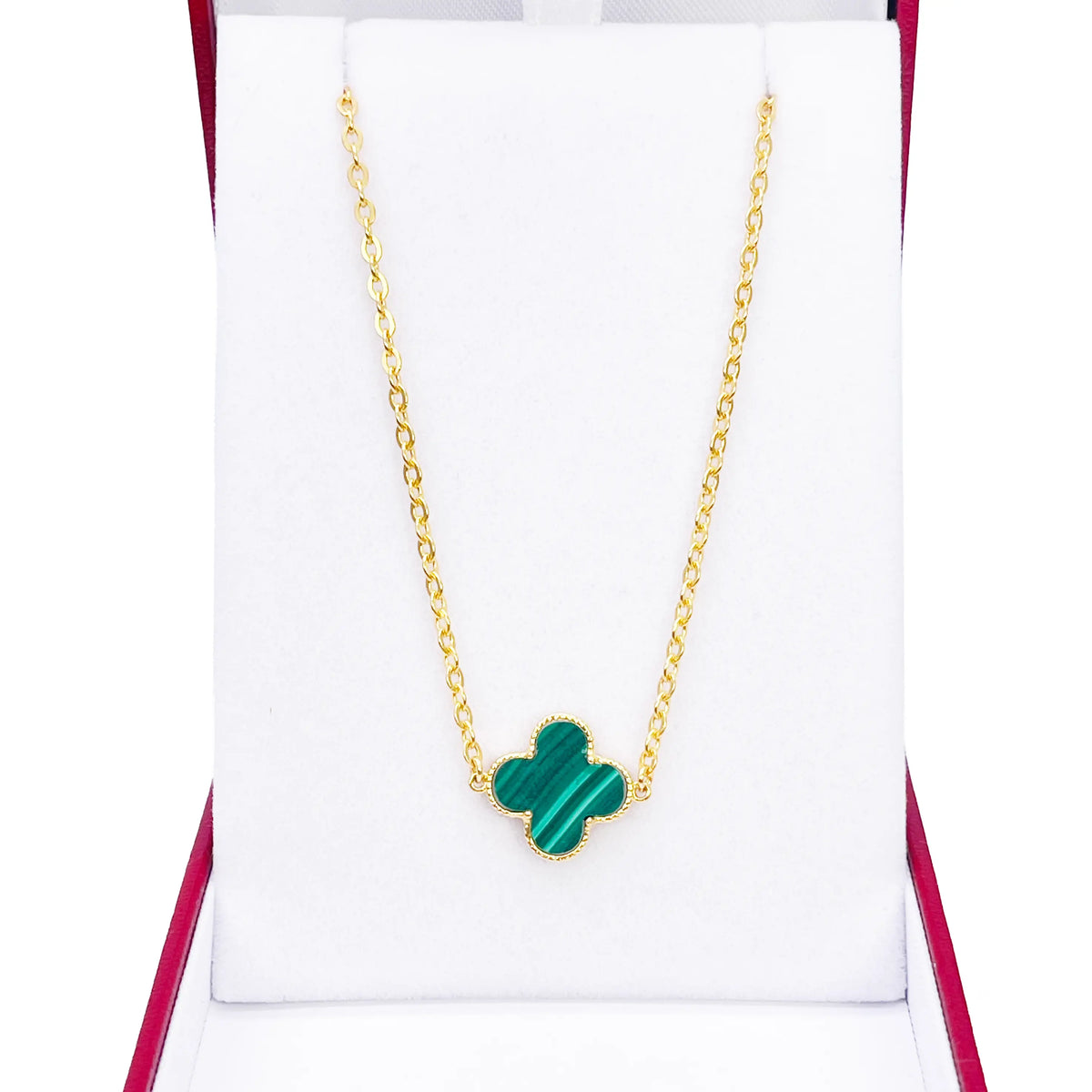 22ct Gold Malachite Flower Necklace - 17-18 Inches - 13.5mm Width 