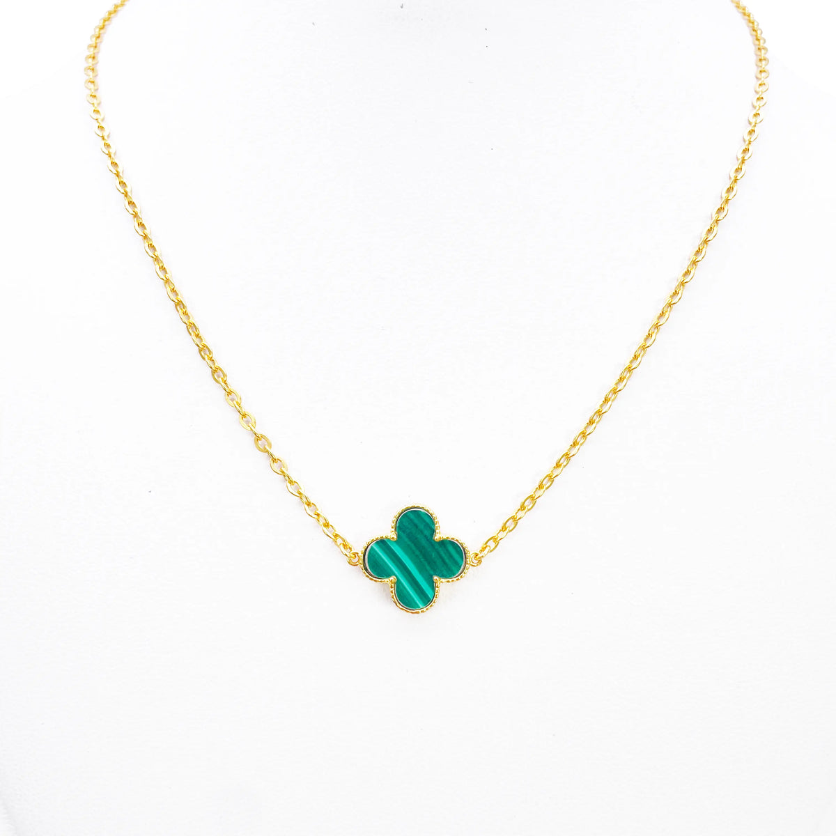 22ct Gold Malachite Flower Necklace - 17-18 Inches - 13.5mm Width 