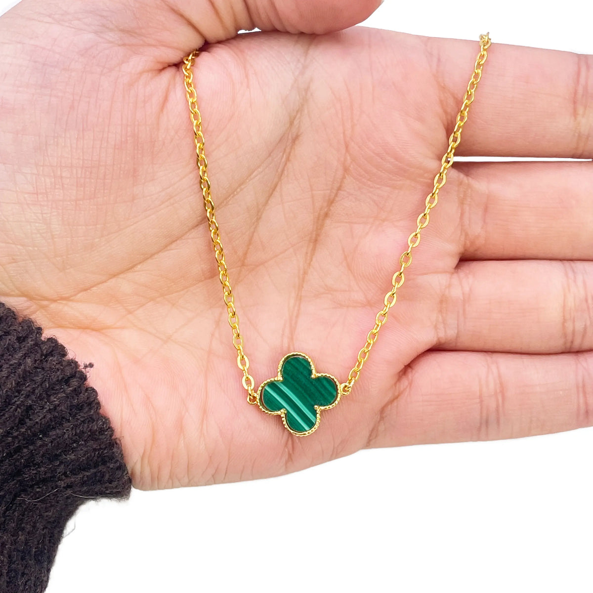 22ct Gold Malachite Flower Necklace - 17-18 Inches - 13.5mm Width 