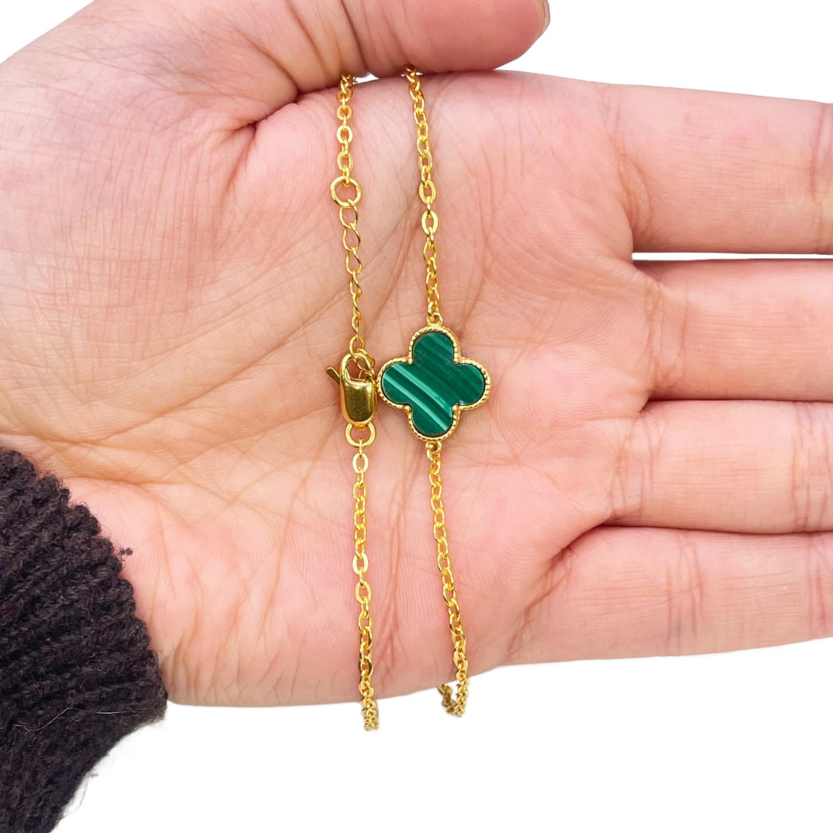 22ct Gold Malachite Flower Necklace - 17-18 Inches - 13.5mm Width 