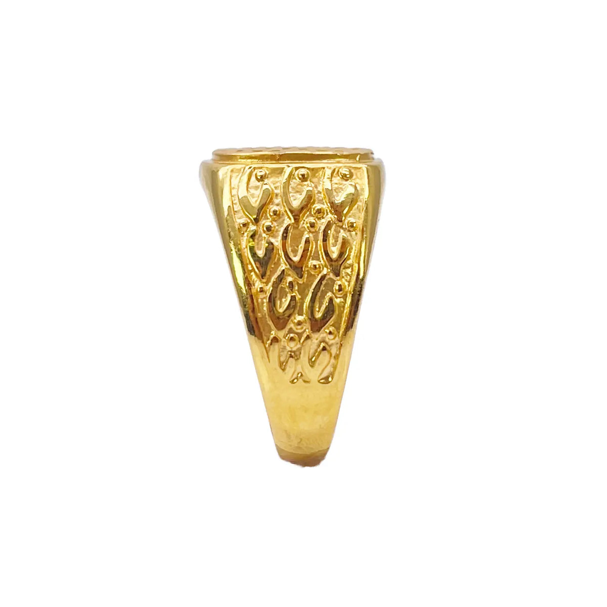 22ct Gold Mens Signet High Polished & Matt Diamond Cut Textured Ring 