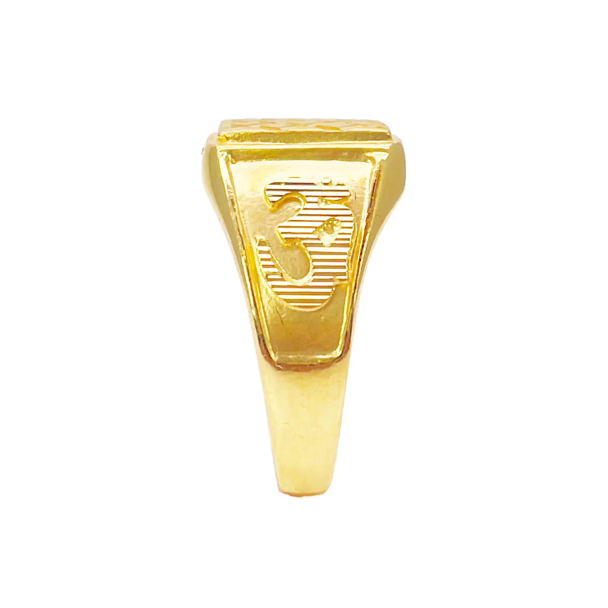 22ct Gold Mens Signet Square Diamond Cut Textured Criss-Cross Ring 