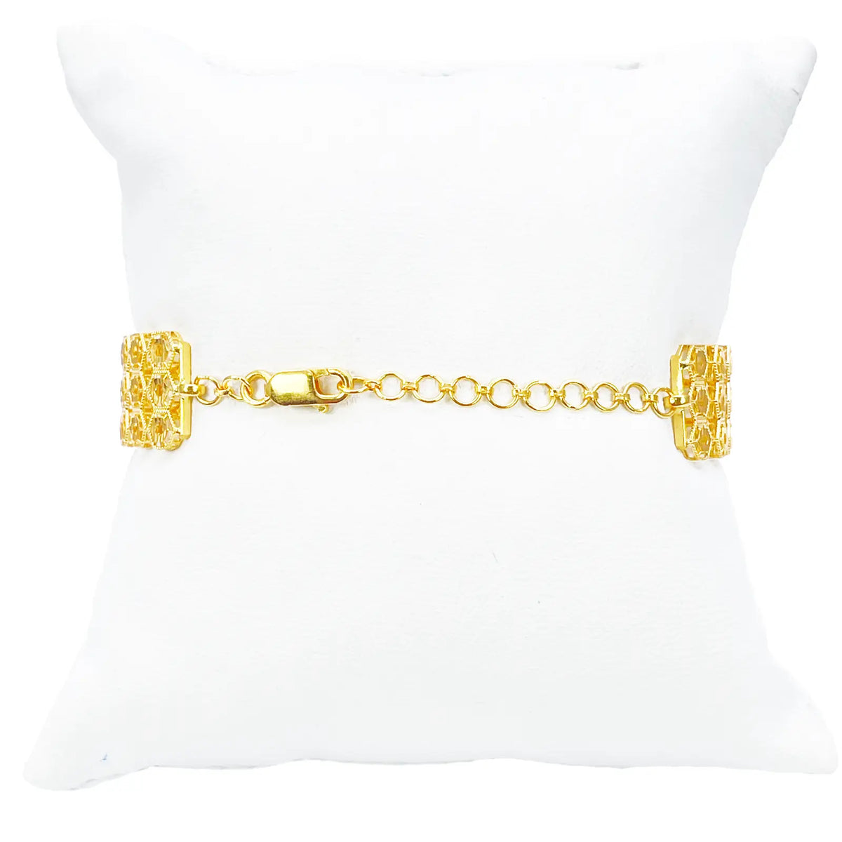 22ct Gold Milgrain Bracelet Three Row Diamond Cut Hexagon 7.5 Inch 13mm Width 