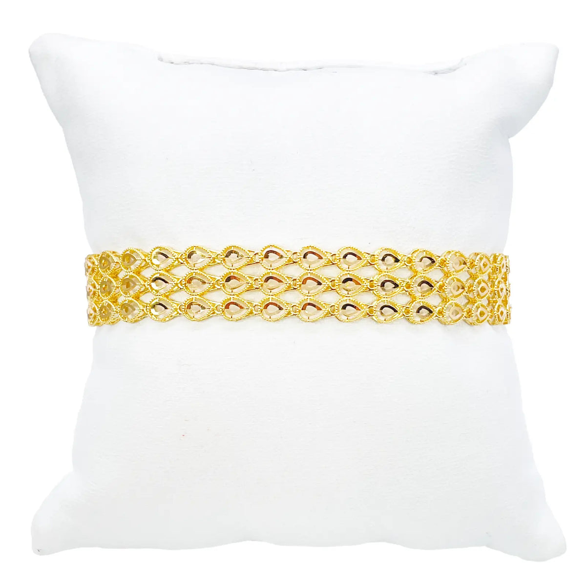22ct Gold Milgrain Bracelet Three Row Diamond Cut Teardrop 7.5 Inch 12mm Width 
