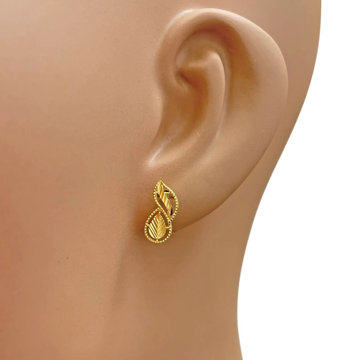 22ct Gold Milgrain Diamond-Cut Floral Leaf Necklace & Earring Jewelry Set  Gold Necklace