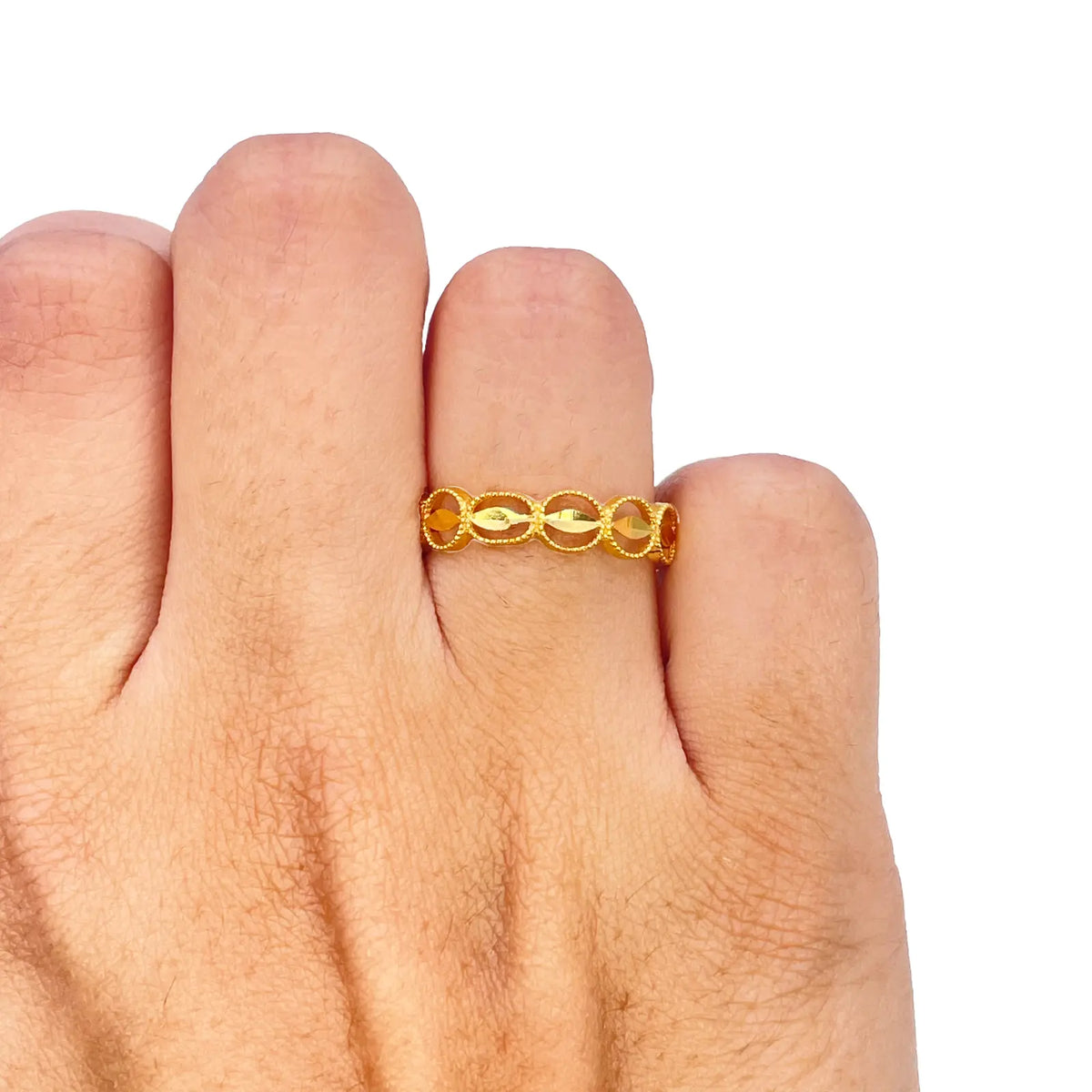 22ct Gold Milgrain Leaf Floral Band Ring ? 4.6mm Wide  Gold Ring