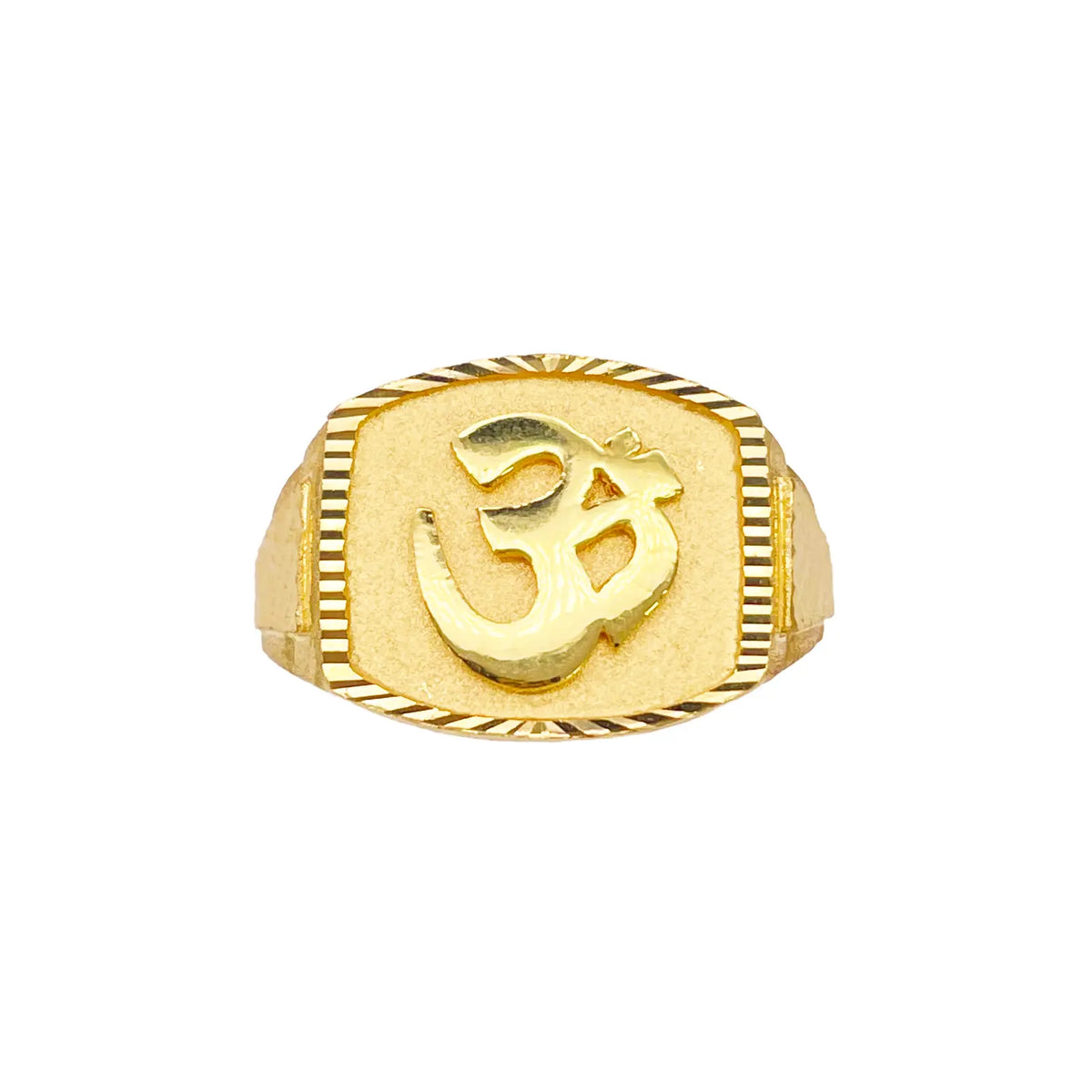 22ct Gold OM Signet Diamond Cut High Polished, Matt & Textured Mens Ring 