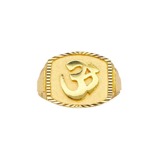 22ct Gold OM Signet Diamond Cut High Polished, Matt & Textured Mens Ring 