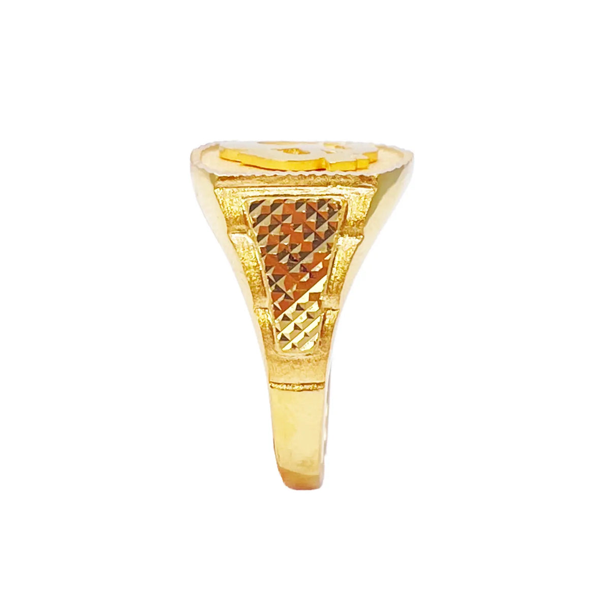 22ct Gold OM Signet Diamond Cut High Polished, Matt & Textured Mens Ring 