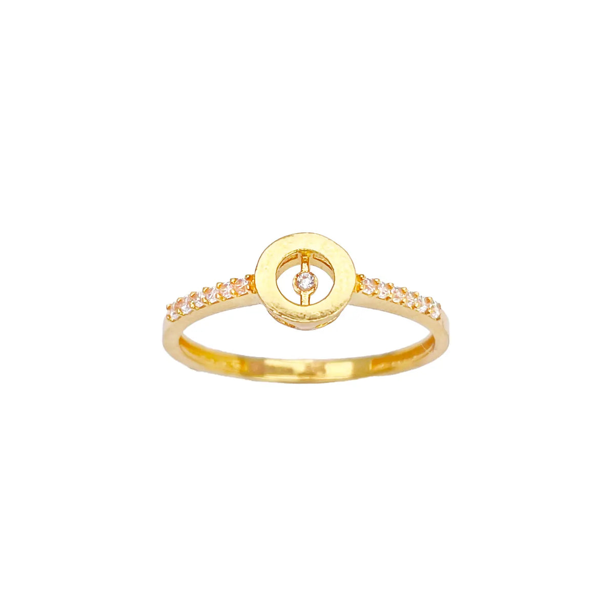 22ct Gold Open Circle Halo Ring with Cubic Zirconia Shoulder Stones  Gold Ring
