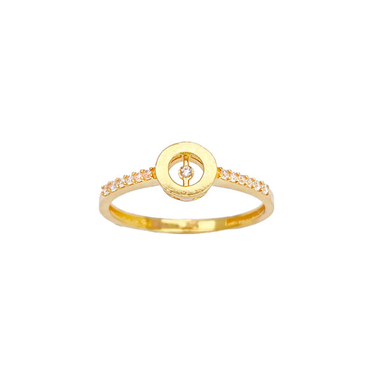 22ct Gold Open Circle Halo Ring with Cubic Zirconia Shoulder Stones  Gold Ring