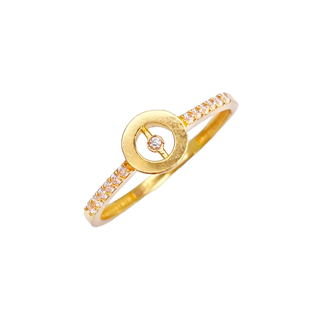 22ct Gold Open Circle Halo Ring with Cubic Zirconia Shoulder Stones  Gold Ring
