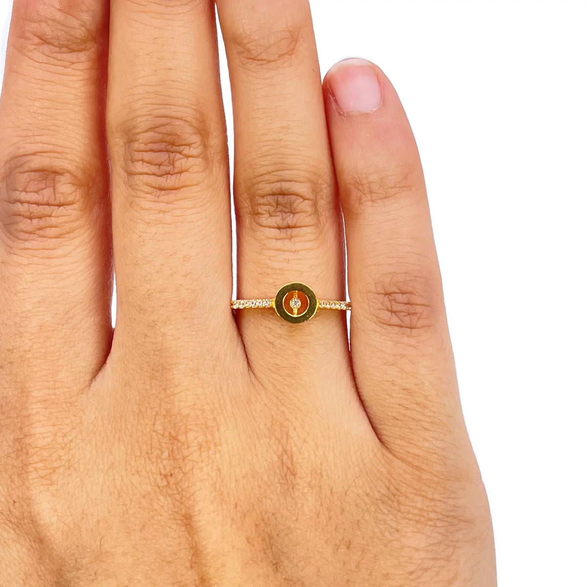22ct Gold Open Circle Halo Ring with Cubic Zirconia Shoulder Stones  Gold Ring