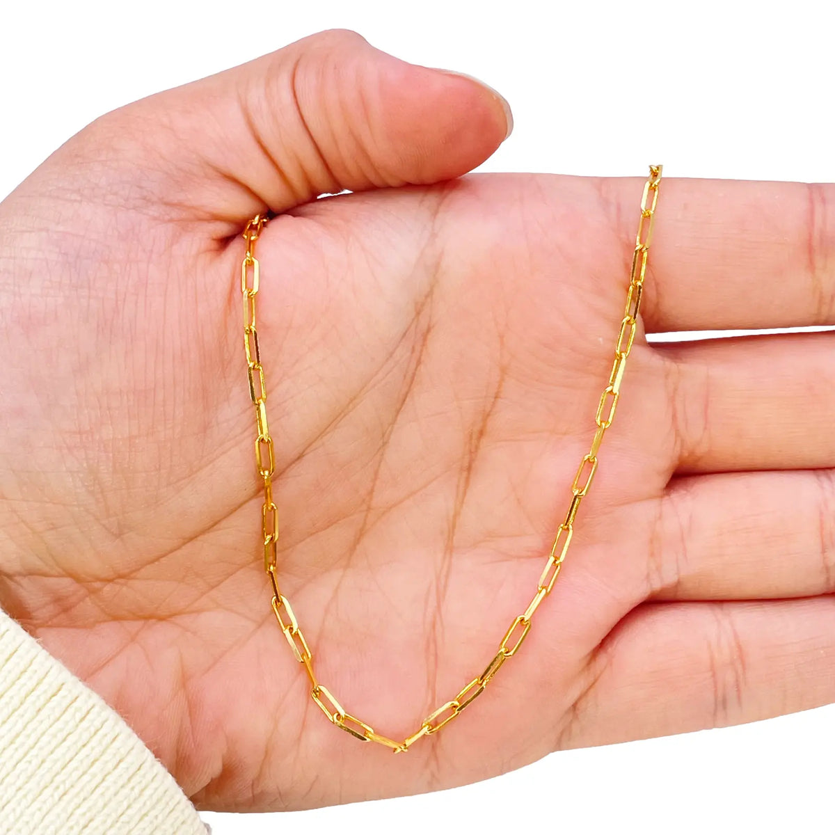 22ct Gold Paper Clip Link Necklace High Polished 19 Inches 2mm Wide 