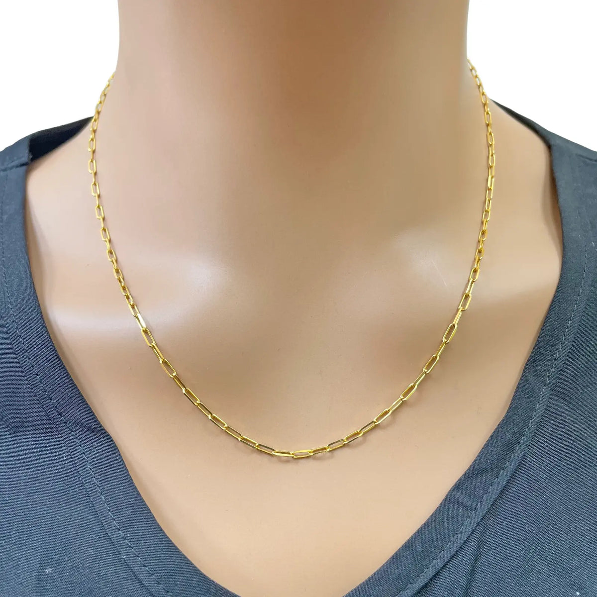 22ct Gold Paper Clip Link Necklace High Polished 19 Inches 2mm Wide 