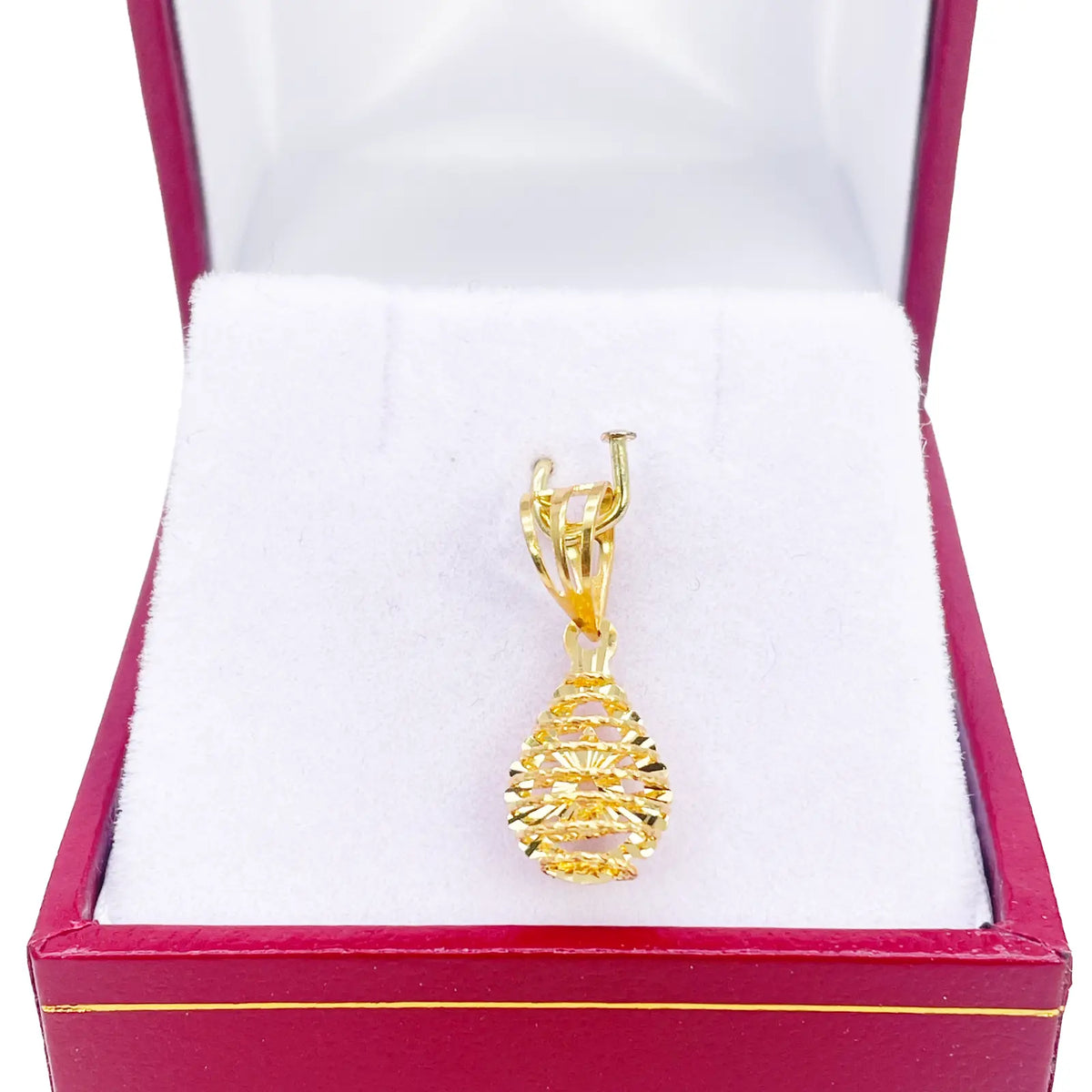 22ct Gold Pear Shaped Pendant Diamond Cut Mesh High Polished 20 mm Length 