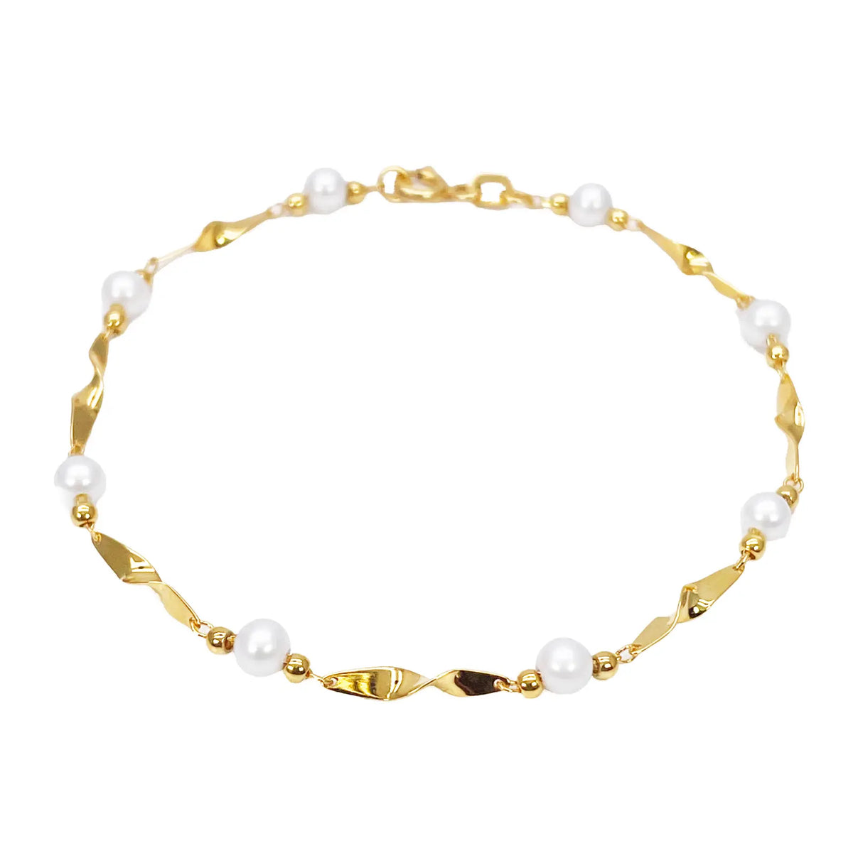 22ct Gold Pearl Bracelet Twisted Link Eight Freshwater Pearls 7 Inches 