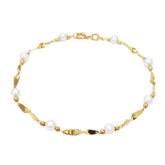 22ct Gold Pearl Bracelet Twisted Link Eight Freshwater Pearls 7 Inches 