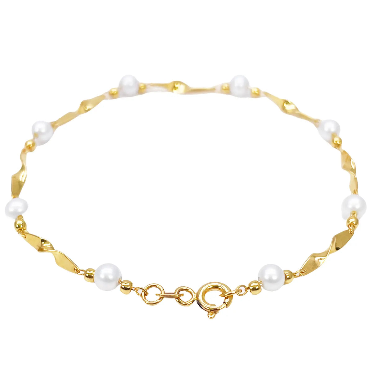 22ct Gold Pearl Bracelet Twisted Link Eight Freshwater Pearls 7 Inches 