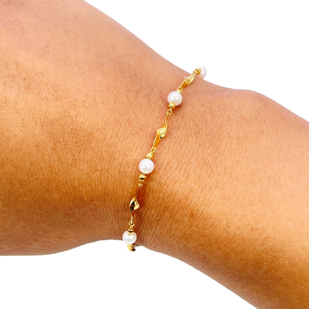 22ct Gold Pearl Bracelet Twisted Link Eight Freshwater Pearls 7 Inches 
