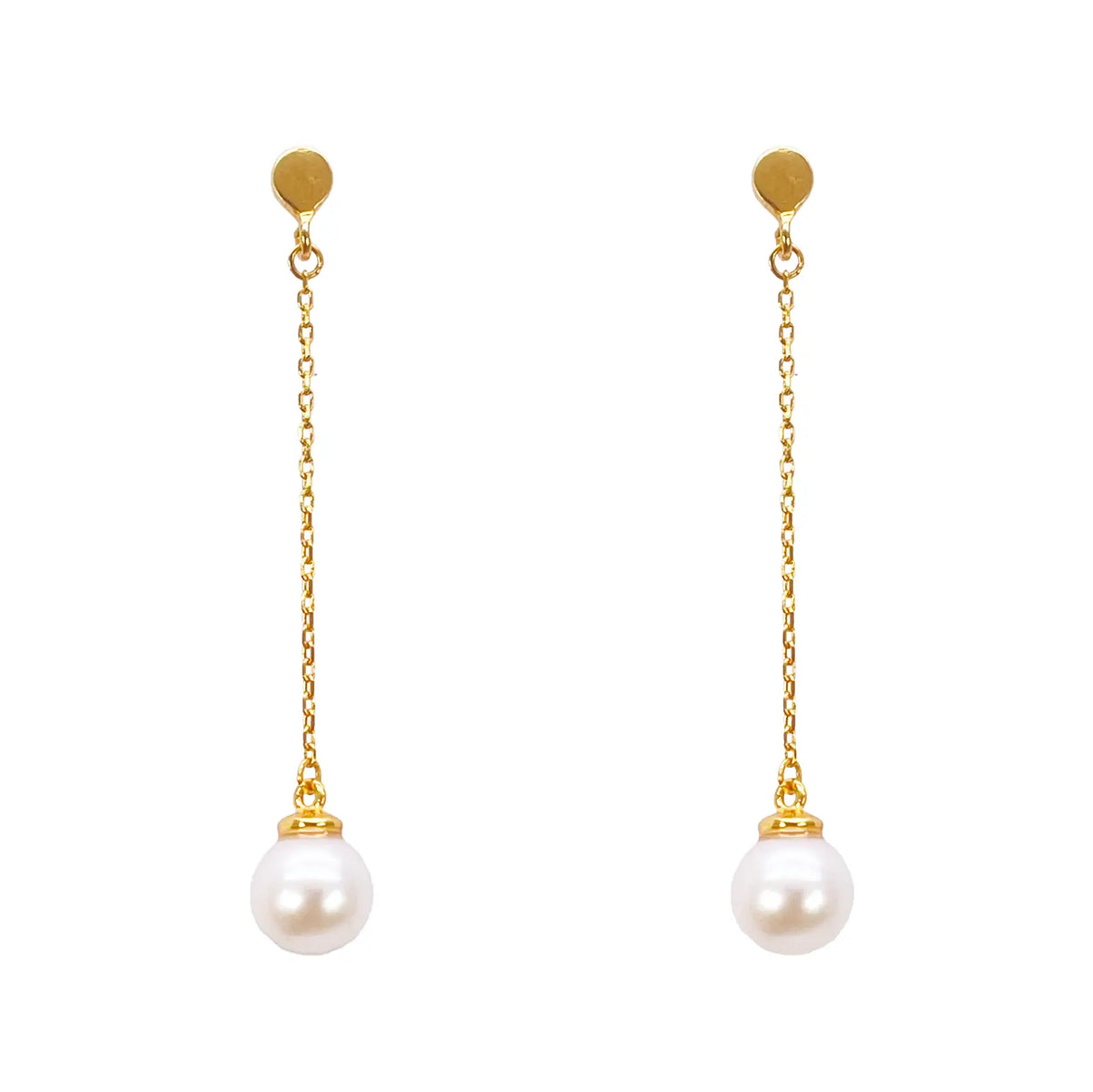 22ct Gold Pearl Drop Earrings Elegant Cable Chain Link Freshwater Pearl 1.5 Inch 