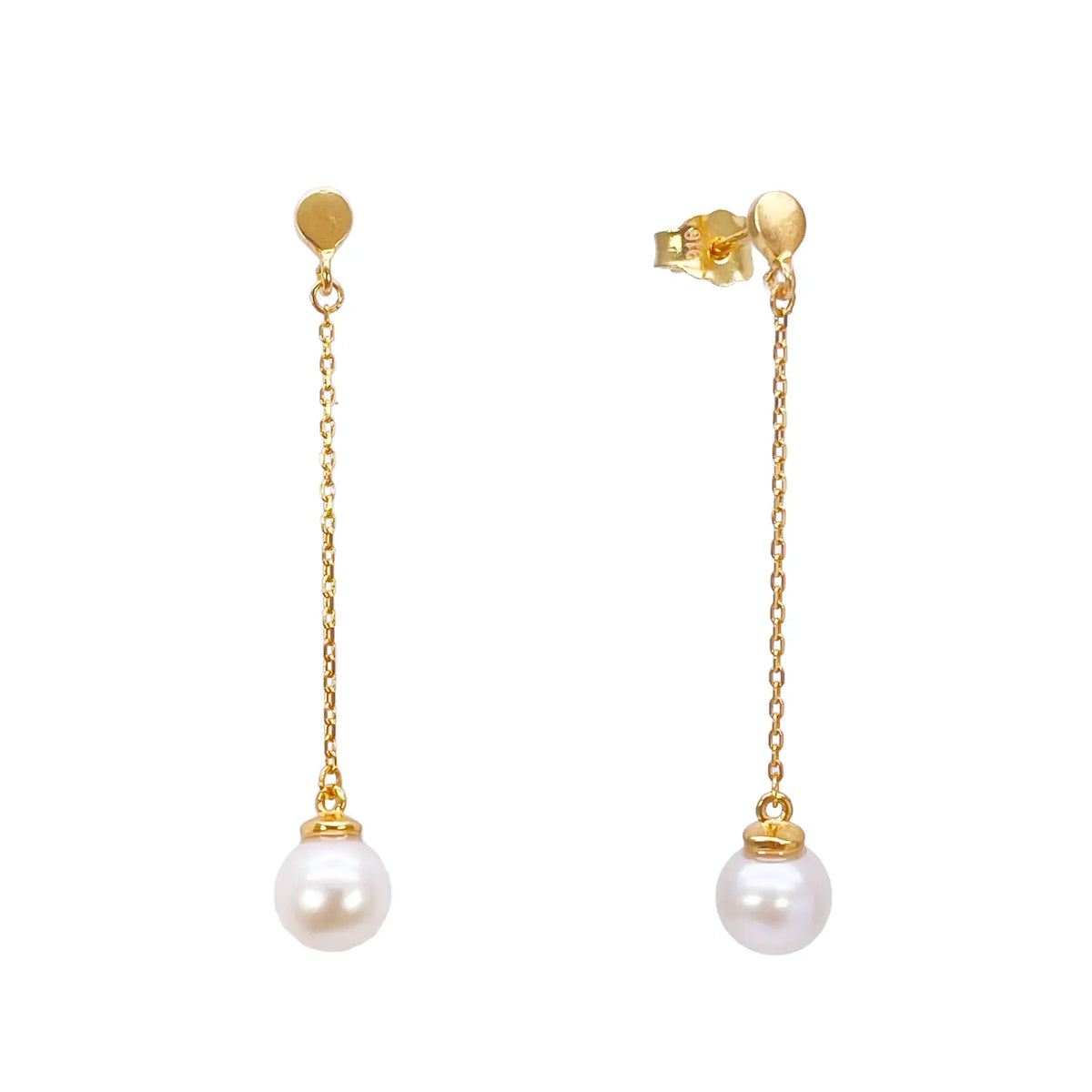 22ct Gold Pearl Drop Earrings Elegant Cable Chain Link Freshwater Pearl 1.5 Inch 