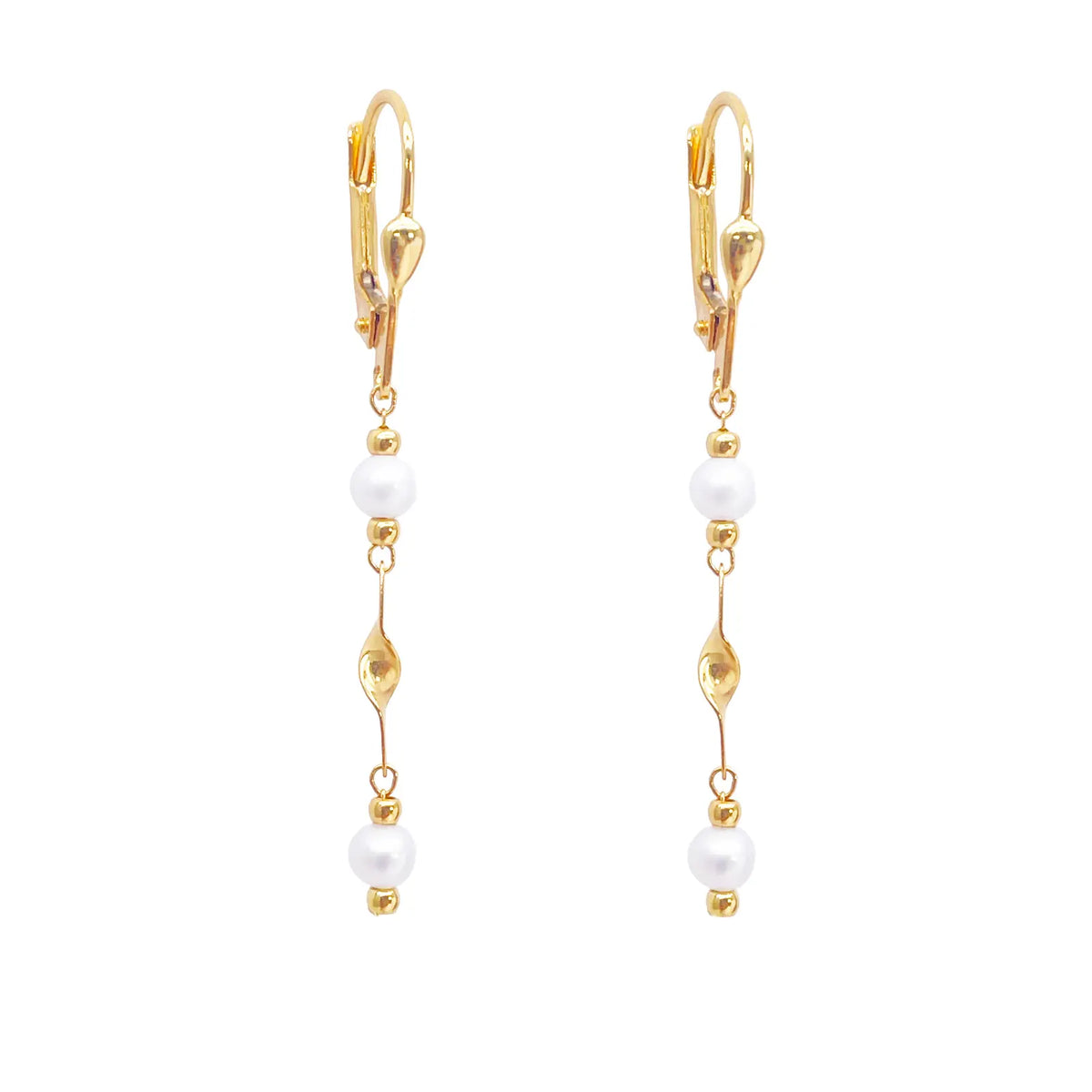 22ct Gold Pearl Drop Earrings Leverback Freshwater Pearl Twisted Design 1.8 Inch  Gold earring