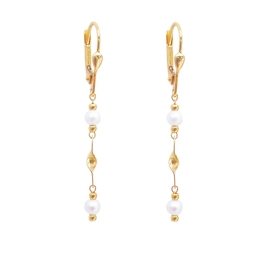 22ct Gold Pearl Drop Earrings Leverback Freshwater Pearl Twisted Design 1.8 Inch  Gold earring