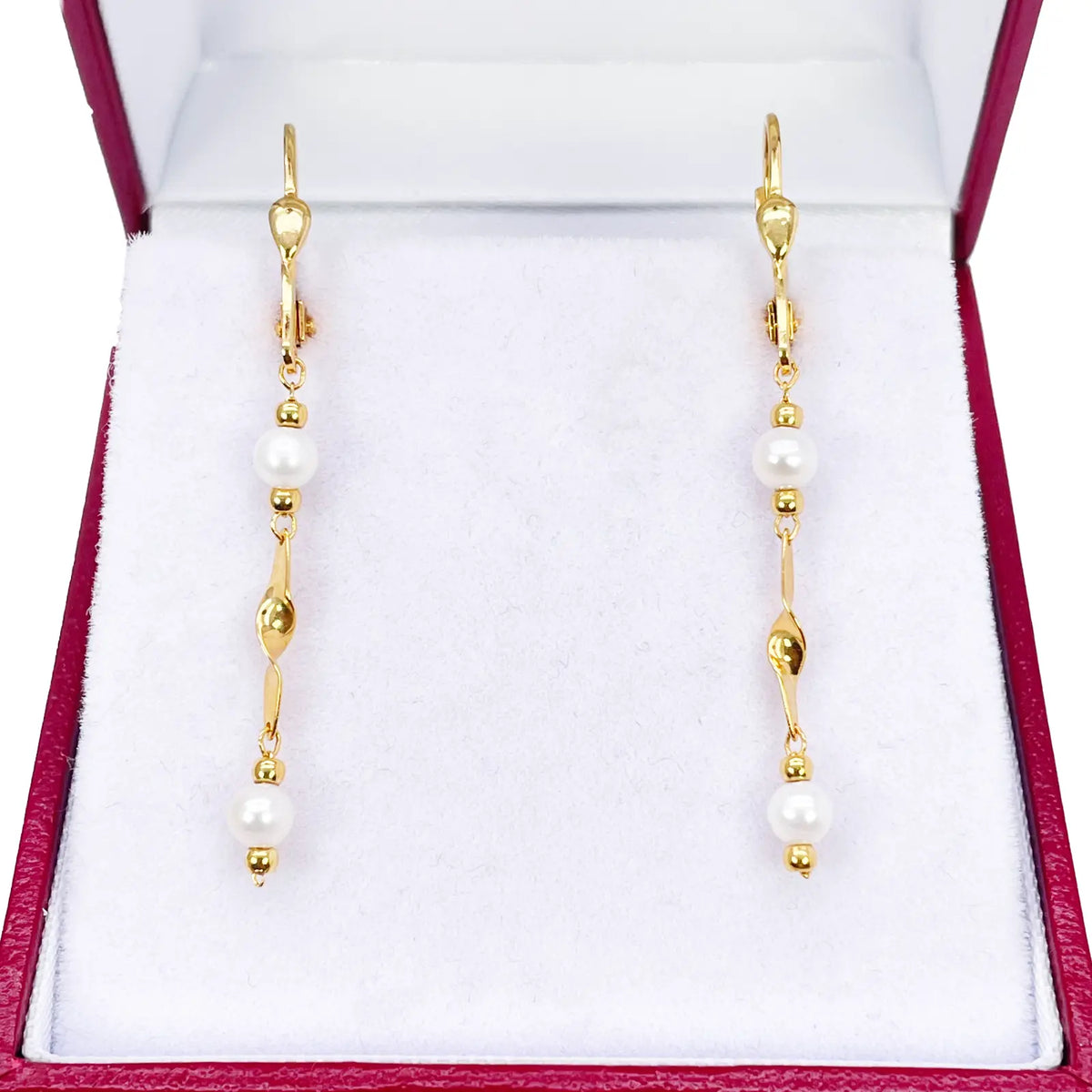 22ct Gold Pearl Drop Earrings Leverback Freshwater Pearl Twisted Design 1.8 Inch  Gold earring