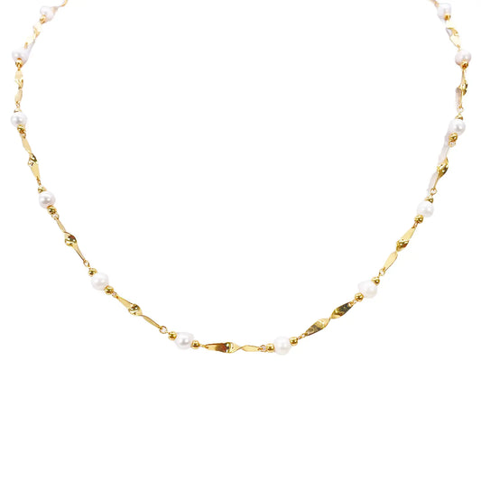 22ct Gold Pearl Necklace High Polished Twisted Link Freshwater Pearl Chain 16 inches 