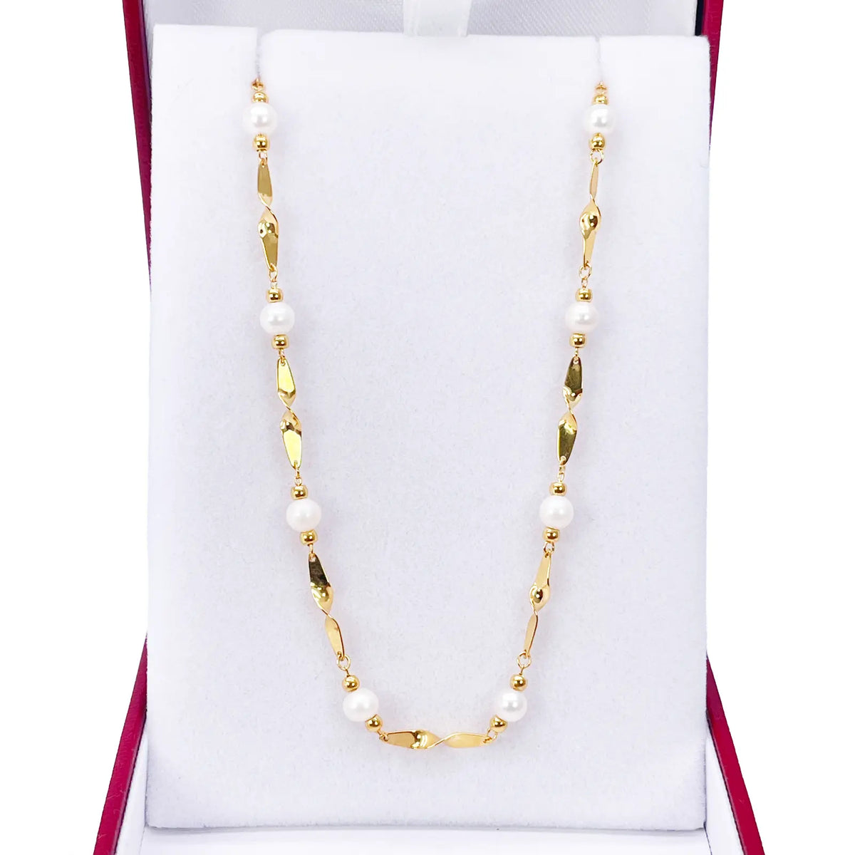 22ct Gold Pearl Necklace High Polished Twisted Link Freshwater Pearl Chain 16 inches 