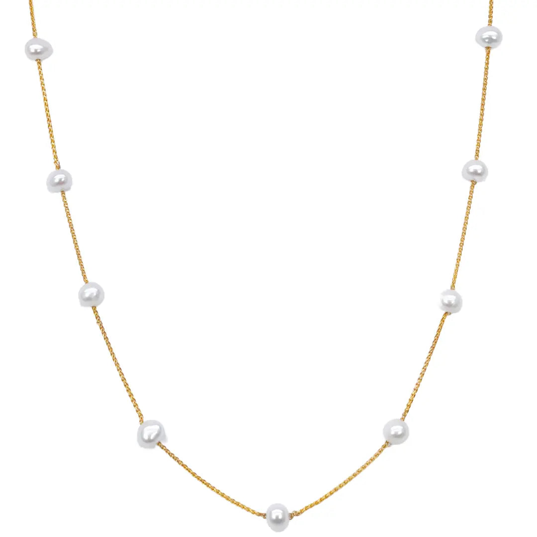 22ct Gold Pearl Necklace Nine Freshwater Pearl Cable Chain 16 inches 