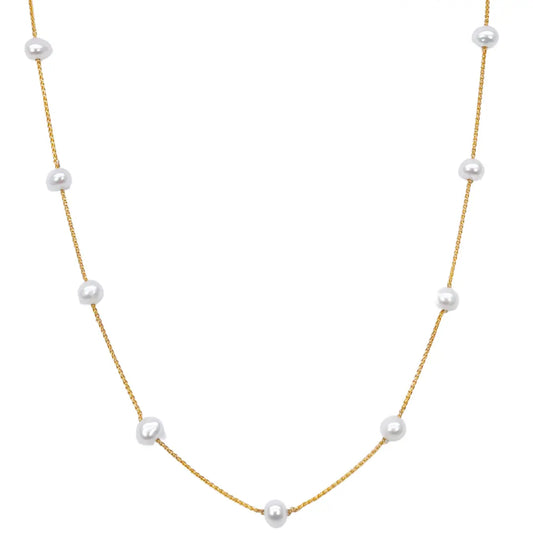 22ct Gold Pearl Necklace Nine Freshwater Pearl Cable Chain 16 inches 