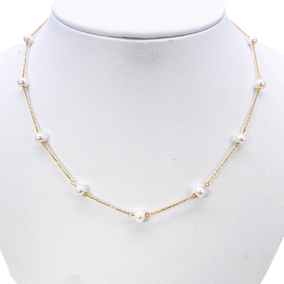 22ct Gold Pearl Necklace Nine Freshwater Pearl Cable Chain 16 inches 