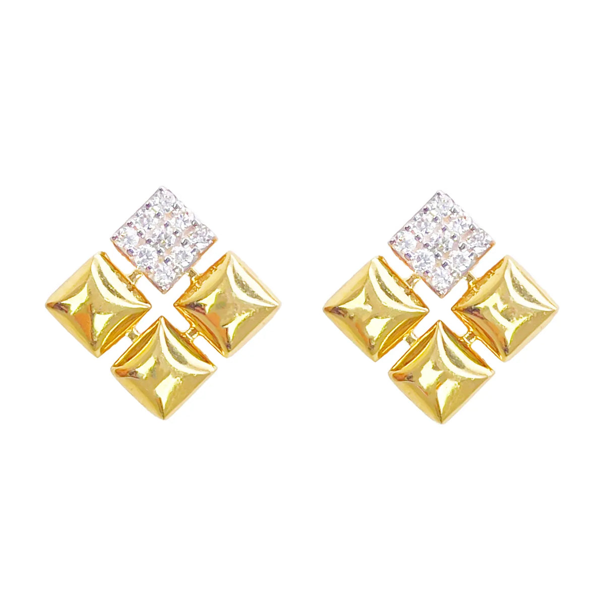 22ct Gold Pyramid Cubic Zirconia Stud Earrings Elegant Geometric Design High Polished 11x11mm  Gold earring