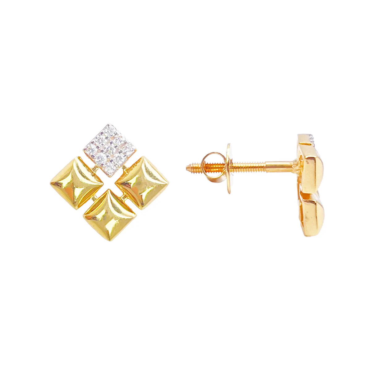 22ct Gold Pyramid Cubic Zirconia Stud Earrings Elegant Geometric Design High Polished 11x11mm  Gold earring