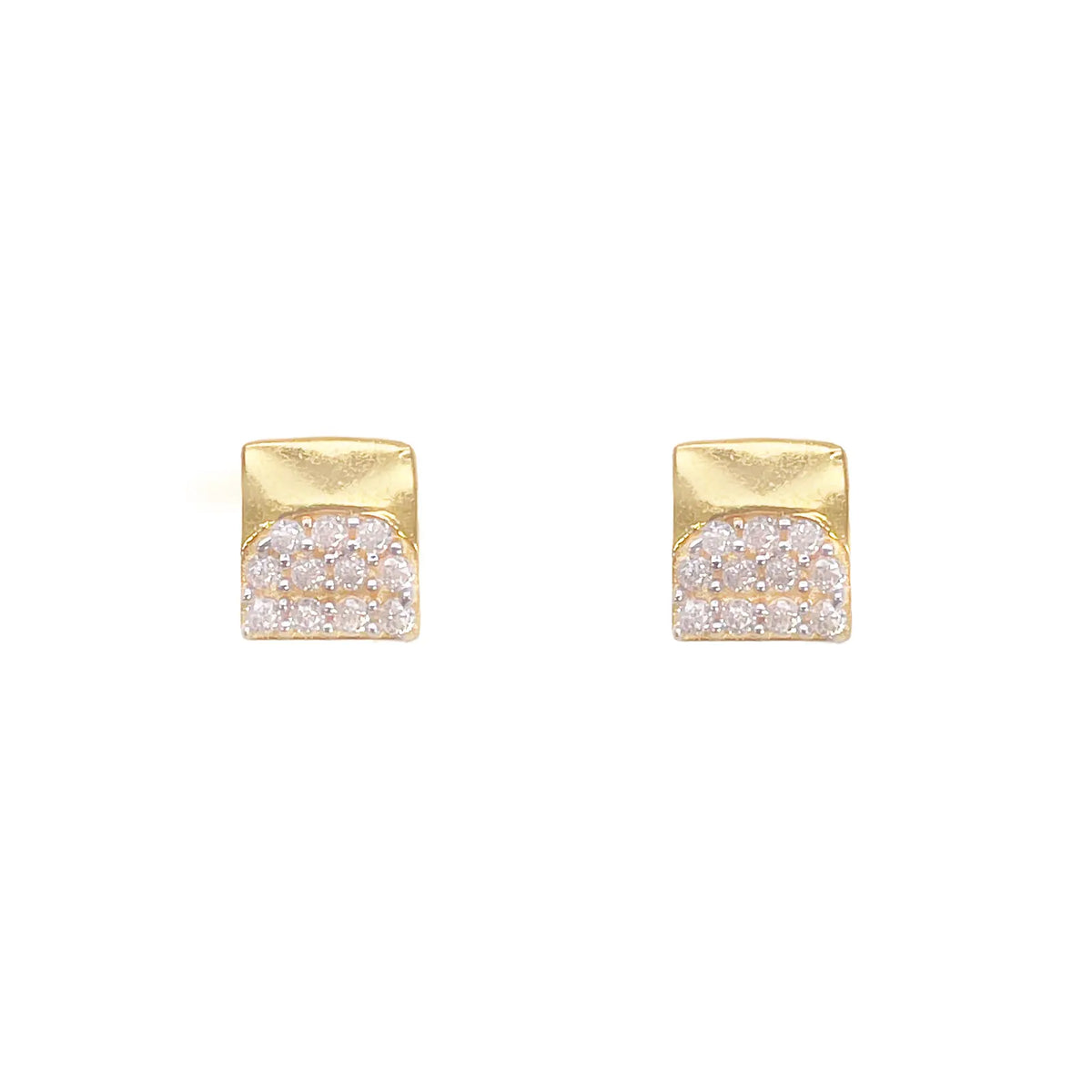 22ct Gold Square Cubic Zirconia Stud High Polished Earrings Sparkle Design 5.5mm  Gold earring