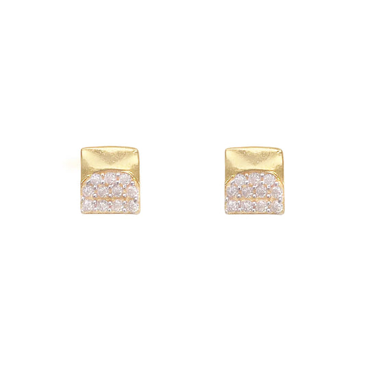 22ct Gold Square Cubic Zirconia Stud High Polished Earrings Sparkle Design 5.5mm  Gold earring